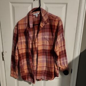 Old Navy Plaid Boyfriend Shirt in Rust, Mauve & Cream